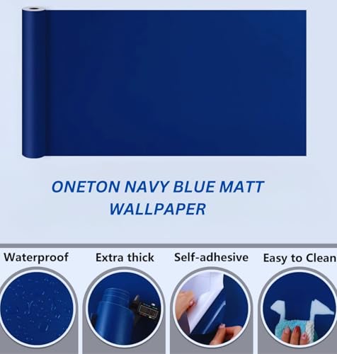 Image of ONETON Navy Blue Matte Self Adhesive Wallpaper Peel and Stick Wallpaper for Living Room Bedroom Table (Navy Blue MATT WP, 12x80 inch)