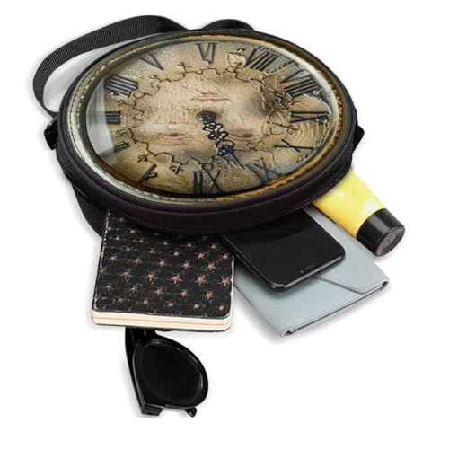 Image of Women Novelty Round Clock Shape Zippered Clock Purses for Women Tote Handbag Shoulder Bag, Gift for Mom Girlfriend