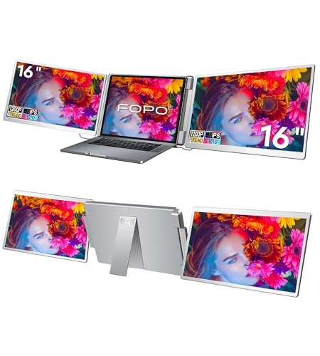 FOPO Laptop Screen Extender 16-1200P 16:10 FHD Triple Monitor for 12-18.5 Portable Monitor for Laptop with HDMI and USB-C Connectivity for MacBooks(NOT M1/M2/M3) Wins Chrome Surface