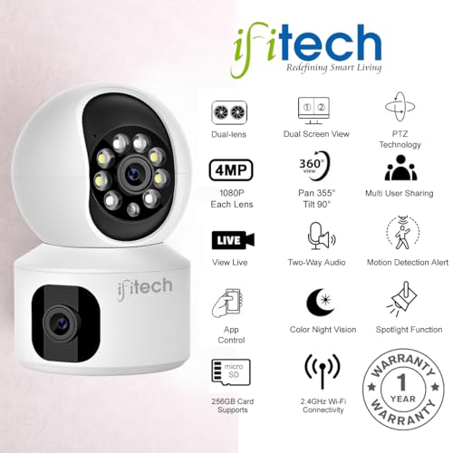 Image of IFITech 360 4MP Dual Lens CCTV Camera | 2MP Each Lens, Wi-Fi Indoor Home Security Camera | 2 Way Talk | Motion Detection Alert | Color Night Vision | Supports SD Card Up to 256GB (Not Included)
