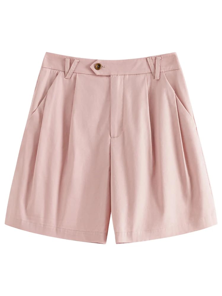 Pantalones cortos de verano para mujer, de cintura alta, pantalones cortos para mujer, rosa, L
