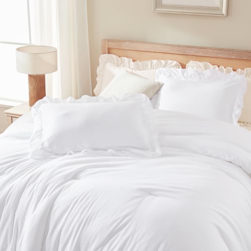 Andency King Size Comforter Set White, 3 Pcs Ruffle Farmhouse Bedding Sets - Image 6