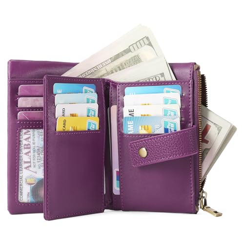 Image of SENDEFN Small Wallet for Women Leather RFID Blocking Wristlet Wallet Credit Card Holder with Double Zipper Coin Purse Ladies Bifold Purse