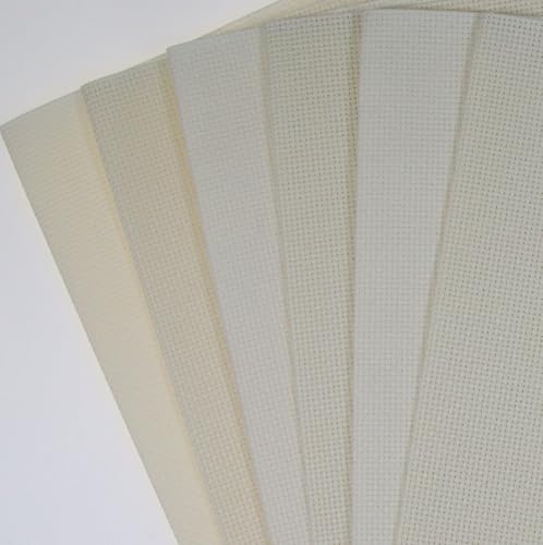 Image of KCS 6 pc of 12 inch x 18 inch(30cmx45cm) 14CT Counted Cotton Aida Cloth Cross Stitch Fabric (Antique White+Cream)