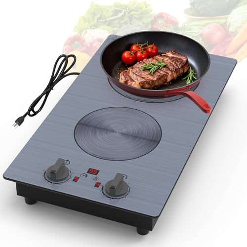 Image of GlHETKUT Induction Cooktop,110V 2300W double burner hot plate with LED Touch Screen,9 Power Levels,Kids Lock & Timer,knob and touch control 2 burner induction cooktop