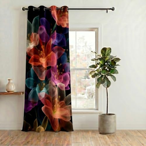 Image of Home Sizzler 7D Glowing Multicolor Floral Eyelet Polyester Room Darkening Door Curtains - 7 Feet (Pack of 1)