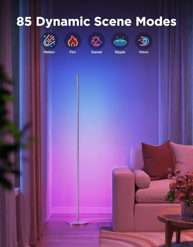 Image of Govee RGBIC Floor Lamp, 1000lm LED Corner Lamp | Works with Alexa, Smart Modern Floor Lamp with Music Sync and Color Changing Standing Lamp for Bedroom Living Room Silver