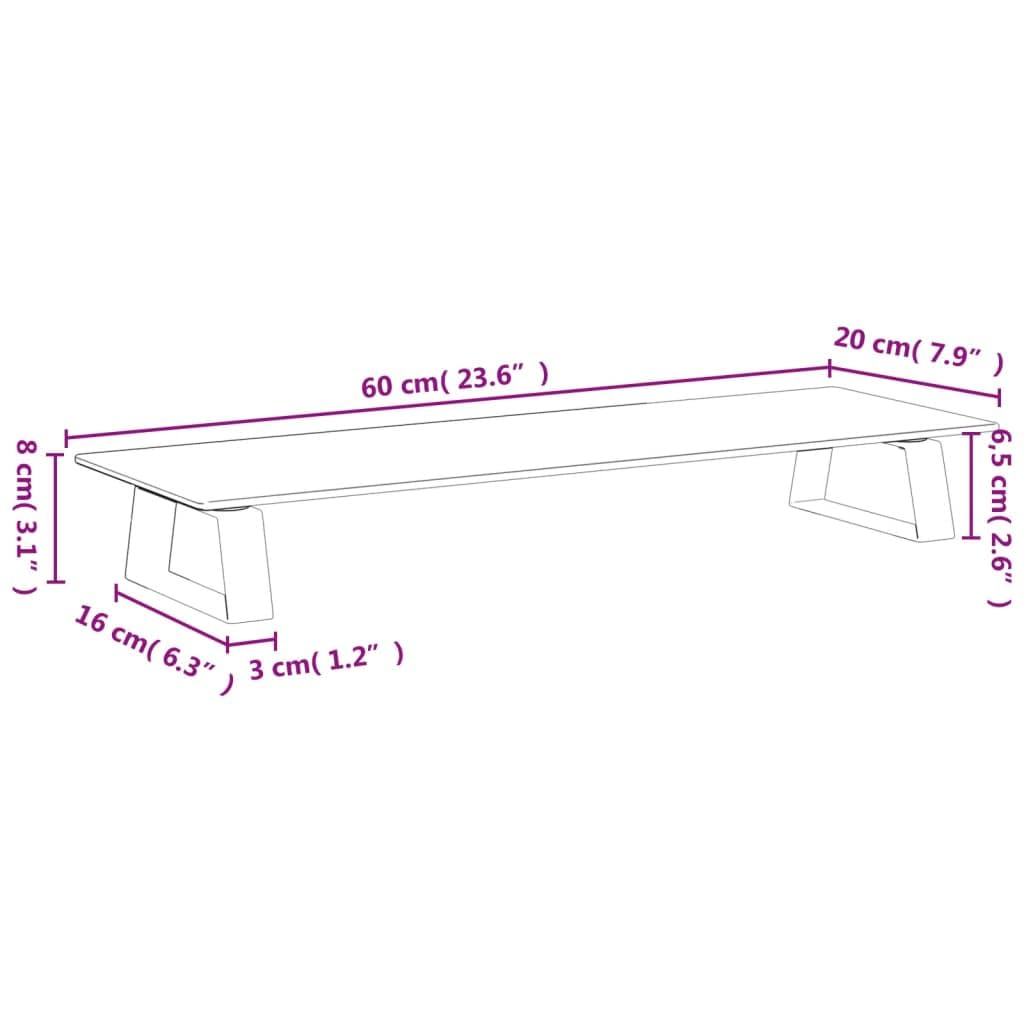 Supporto per monitor bianco, 60 x 20 x 8 cm, in vetro temperato e metallo, rialzo ergonomico per la scrivania, supporto per monitor con vano portaoggetti, spessore vetro 5 mm