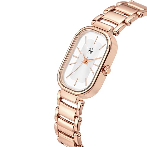 Image of Shocknshop Elegant Rectangular Ladies Rose Gold Analog Metal Strap Solid Link Strap Watch for Woman -WCH176