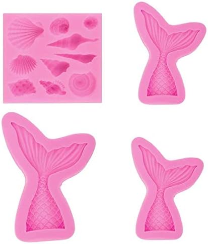 Kabi Mermaid Tail Mold Silicone Seashell Candy Molds for Chocolate Fondant Cake Decoration(4Pack)