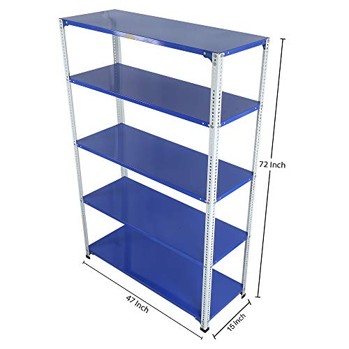 Image of Mil-Nil Prime CRC Sheet 5 Shelf Multipurpose Slotted Angle Rack, 72 x 47 x 15 Inch, 22 Gauge (Blue-White) Powder Coated 16 Gauge Angles