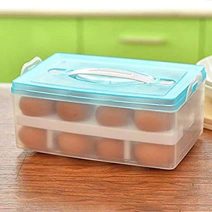 SEASPIRIT Plastic Double Layer Refrigerator 24 Eggs Storage Box Airtight Basket (Multi Color) 4