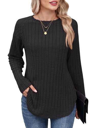 ZAFUL Long Sleeve Shirts for Women Lace Lightweight Top Sweaters Business Dressy Casual Tunic Blouse Side Split