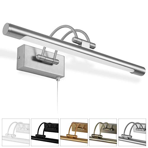 MantoLite Applique Murale 8W,Métal Miroir Salle de Bains Lumière LED avec tête de Lampe Pivotante et Interrupteur pour Chambre Intérieur Éclairage,3000K Lampes de Lecture de Chevet (Nickel, 40CM)