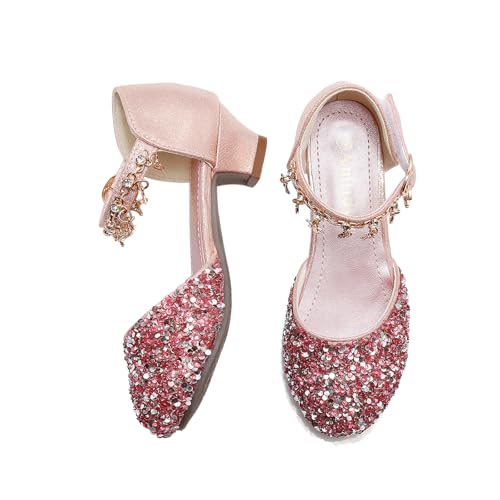 Image of Amtidy Girls Glitter Bow Low Heel Princess Shoes, Mary Jane Ankle Strap Dress Pumps for Wedding Birthday Party Performance