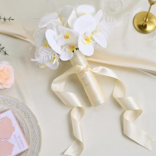 Image of 250 Yards Ivory Satin Ribbon Polyester Ribbon for Gift Wrapping Very Suitable for Weddings Party Hair Bow Invitation Decorations and More(1-1 /2 inch X 50Yards X 5 Roll)