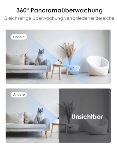 CZEview 3MP+3MP Dual Kameras Überwachung Innen, 5Ghz WLAN 360° Hundekamera Haustierkamera mit APP, Überwachungskamera Innen, ABO Optional, Indoor Camera