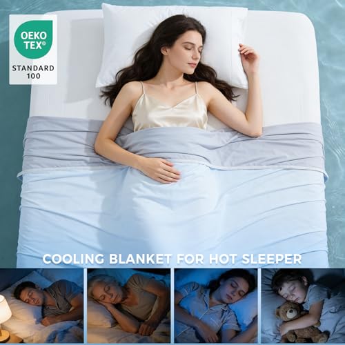 Image of EMME Cooling Blankets Queen Size (90 inchx 90 inch) for Hot Sleepers, Summer Bed Blanket, Thin Light Bedspread Coverlet for Night Sweats, Double Sided Keep Body Cool, Cold Blankets for Sleeping Gradient Blue