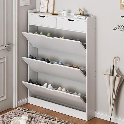 Meuble à chaussures fin blanc pour libérer l'espace de votre salon