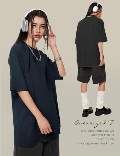 Image of Ogfao Mens Oversized T-Shirts Heavyweight Unisex Cotton T Shirts Baggy Loose Fit Basic Tees Plain Tshirts