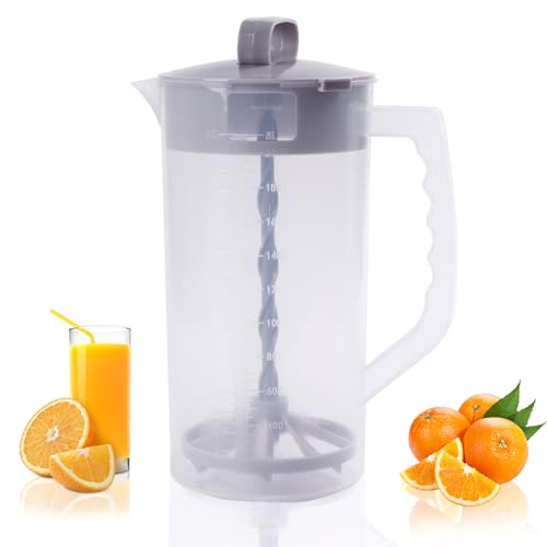 WELKOR 2 Quart/64oz Mixing Pitcher with Adjustable Plunger & Lid - BPA-Free Leakproof Drink Container for Juice Formula Tea - Wide Mouth Easy Clean Vortex Mixing Technolog