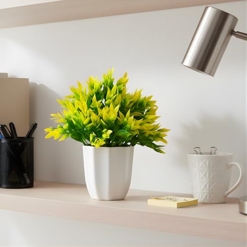 Image of fancymart Artificial Leaves Yellow Bunch in Pot - 22 cm Height, Perfect for Tabletop Decoration | Ideal for Home & Office Decor