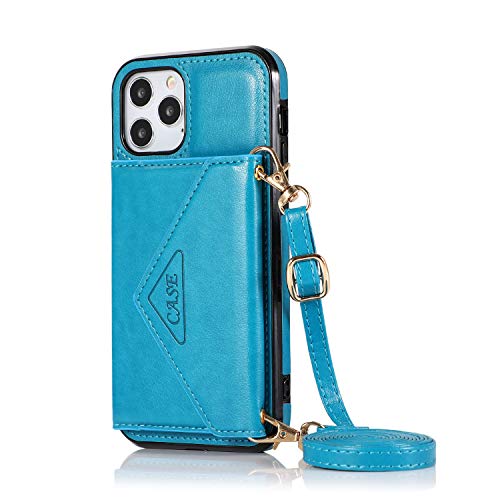 Étui magnétique en cuir anti-usure USUASI iPhone 13 Pro Max bleu solide