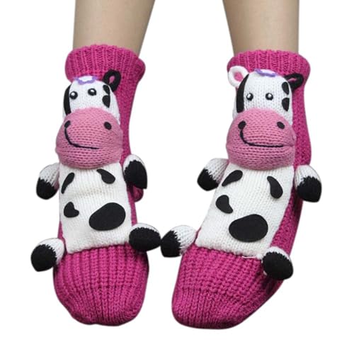 3D Knitted Socks for Women Cute Animals Anti Slip Thermal Socks for Christmas Fashion Cozy Thickened Slipper Sock