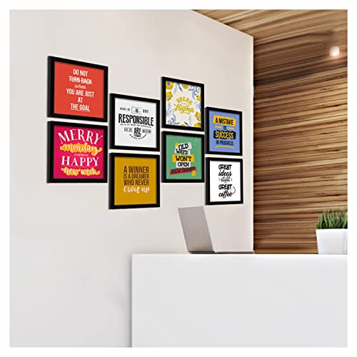 Image of PAPER PLANE DESIGN Motivational and Inspirational Quotes Wall Framed Poster, Office Decor, Wall Frames with Quotes.Set of 8 (10 x 10 Inch) (MDF POSTERS)