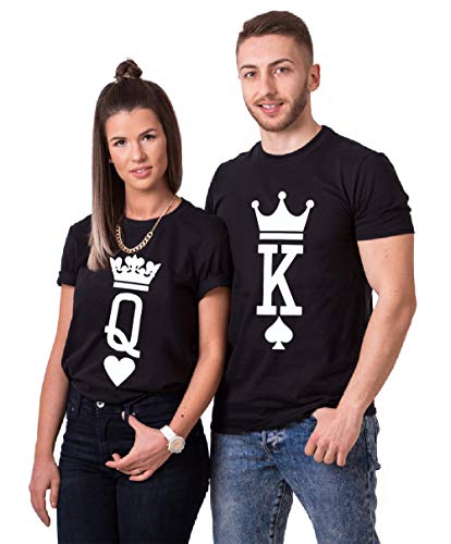 Parejas Camisetas King Queen Camisetas para Hombres y Mujer Rey Reina T-Shirts Couples T-Shirt Manga Corta Parejas Regalos Ropa Negro Blanco 1 Pieza