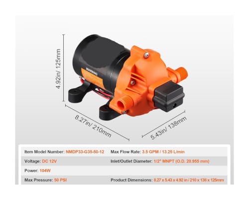 Bomba de agua de diafragma 12V con puerto MNPT de 1/2" e interruptor ajustable 3