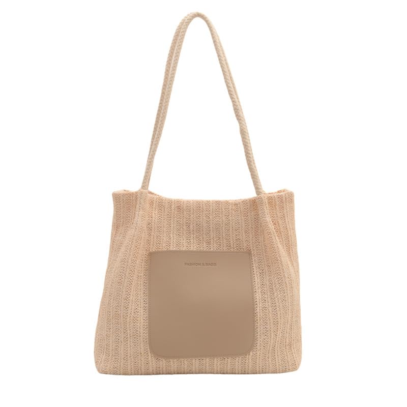 Bolsas de palha para mulheres, bolsa grande de palha de viagem, bolso de tecido, bolsa de ombro feita à mão de verão - bege