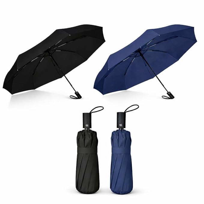 2 PC Auto Open & Close Umbrella Set Pack of 2 | Windproof 10 Rib Folding Umbrellas with UV Protection for Men & Women | Compact Travel Umbrellas for Office, Daily Commute & Outdoor Use-image-16