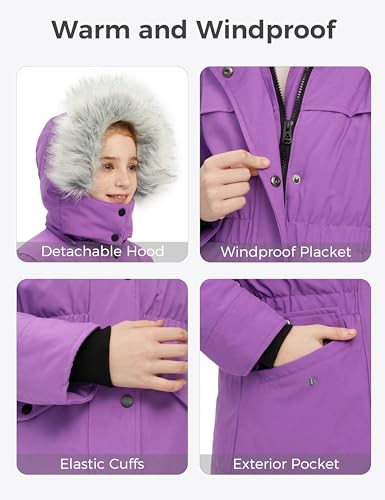 Image of Wantdo Girls' Long Winter Coat Waterproof Puffer Jacket Warm Parka Hooded