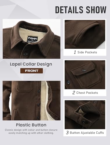 Men's Polar Fleece Warm Sherpa Lined Shirt Jacket for Men Thick Button Down Jacket with Multi Pockets - Image 6