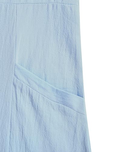Image of Women's 65% Cotton, 35% Linen Crew Neck Midi Dress, Short Sleeve Dress with Pockets for Summer Daily Wear