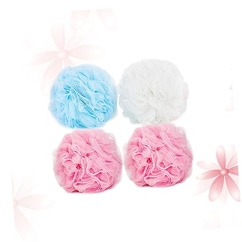 PartyKindom 4Pcs Bath Mesh Pouf Exfoliating Shower Sponge Balls for Cleansing and Skin Durable Bath Balls Random Colors and Styles