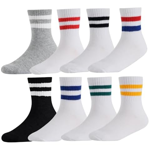 CHUNG Kids Athletic Crew Socks with Stripes Cover