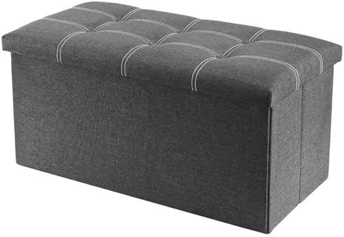 Storage Ottoman Bench 80L, Foldable Storage Bench with Lid, Linen...