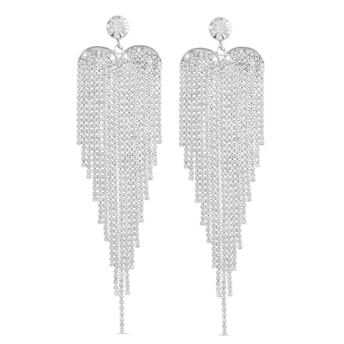 Image of Rubans Long Dangler Earrings Crystal & American Diamond Zirconia Jewellery Gift for Women & Girls
