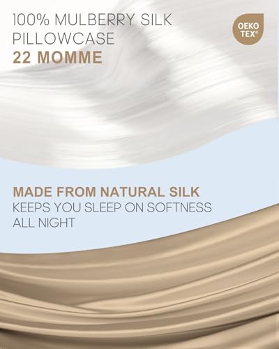 Image of THXSILK Set of 2 100% Mulberry Silk Pillowcase for Hair and Skin Health, 22 Momme Soft and Smooth Pillowcases with Hidden Zipper, Both Sides Premium Grade 6A+ Silk, Standard 20 inchx26 inch, Taupe