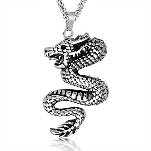 Bijoux hip-hop homme avec pendentif dragon en acier titane vieilli