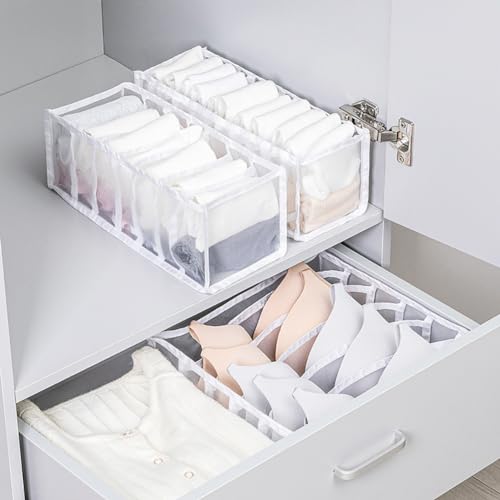 2-Pcs-11-Grids-7-Grids-Underwear-Drawer-Organisers-Sock-Drawer-Organizer-Divider-Underwear-Storage-Boxes-Foldable-Closet-Dresser-Drawer-Organizer-for-Storing-Socks-White