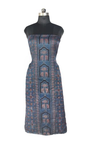 Image of Ethnics of Kutch Womens's Ajrakh Modal Silk Natural Dye Hand Block Print Unstitched Kurta Fabric