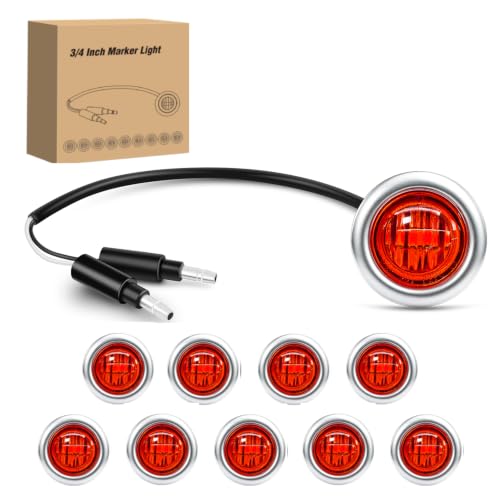 Image of Nilight 3 /4 inch Round Marker Lights 10PCS Red with 304 Stainless Steel Bezel | Side Bullet Clearance Light with IP68 Waterproof Hardwired 2 Wire Connectors and Bright LED for 12V Trailer Truck Camper Boat