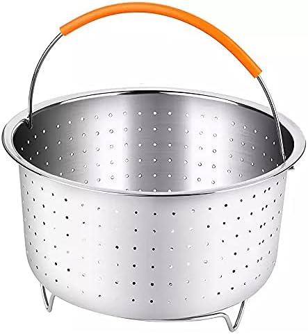 Sturdy Steamer Basket, Steamer Insert Basketsf, Stainless Steel Steamer Insert with Silicone Covered Handle, Great Accessory for Cooking Vegetable Fruits Eggs (3QT)