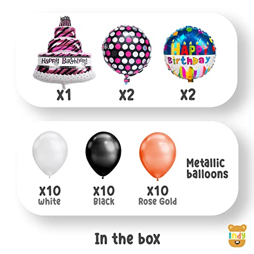 Image of ITAF Set of 35 Pcs Happy Birthday / Baby Welcome / 1st First Birthday Foil Balloons Theme Decoration Kit For Girls ,Boys ,Kids - 1 Happy Birthday Cake Foil Balloon , 2 Round Polka Dot Printed Foil Balloons, 2 Printed Happy Birthday Round Foil Balloons , 10 Rosegold , 10 White , 10 Black Metallic Balloons