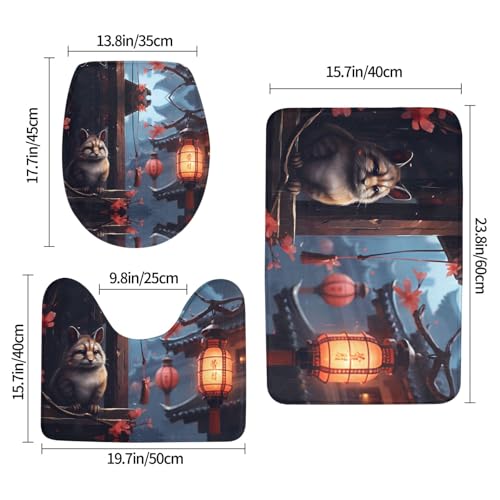 Tapetes para inodoro y baño con diseño de gato en el borde de la ventana de 3 piezas 3