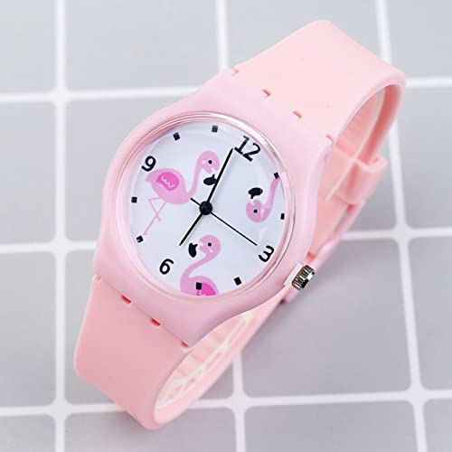 Reloj de niña Reloj de silicona de color caramelo Relojes de mujer Reloj de niña Reloj de flamenco de moda Reloj de pulsera Relojes de cuarzo de dibujos animados para niñas (Color : Black Noir)