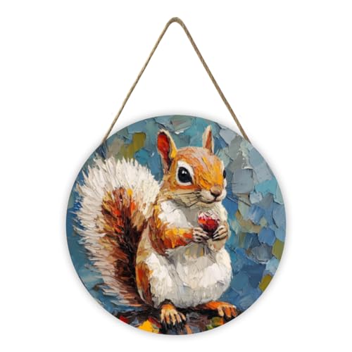 Honozo Squirrel Art Wood Circle Sign 8x8 Inch, Classic Wooden